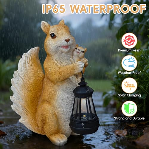Solar Squirrel Statue with Lantern, Cute Resin Animal Garden Decor - color: Yellow Squirrel Statue