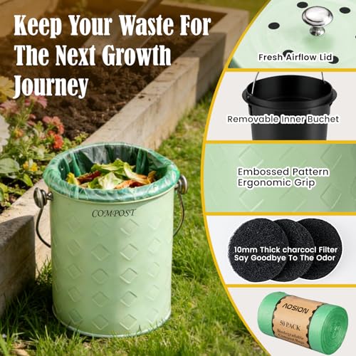 AOSION Countertop Compost Bin Kitchen,Odorless Indoor Compost Bin with Lid - color: Green