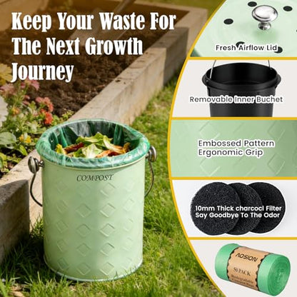 AOSION Countertop Compost Bin Kitchen,Odorless Indoor Compost Bin with Lid - color: Green