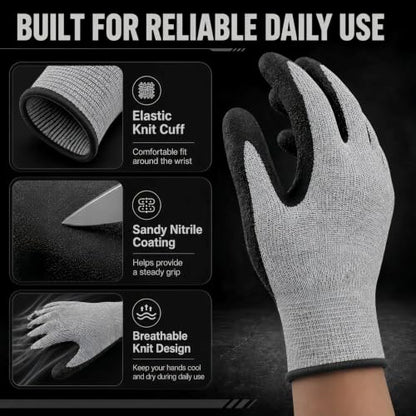 Level 5 Cut Resistant Work Gloves, Sandy Nitrile Grip, 1 Pair - color: X-large(black)
