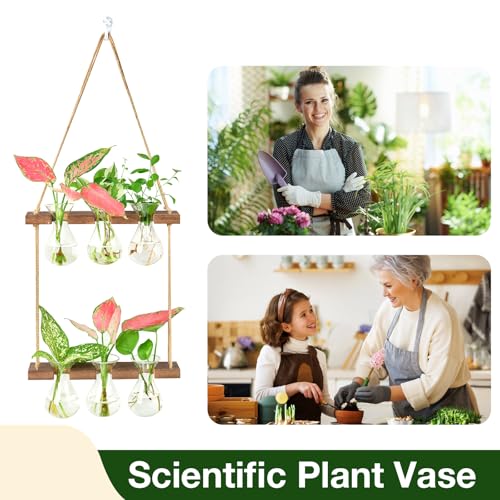 XXXFLOWER Wall Hanging Propagation Station 3 Bulb Vase 2 Tiers Brown - size: Brown-6 Bulb Vase