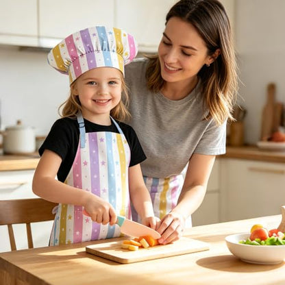 Kids Aprons for Cooking, Toddler Apron for Girls with Pockets Apron for Kid - color: Star Stripe