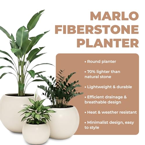 Marlo Fiberstone Round Planter, Matte Finishes (S, Cream White) - color: Cream White, size: 12.6"D x 9.8"H