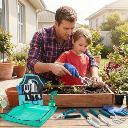 10-Piece Heavy Duty Garden Tool Set with Storage Tote Bag - color: Light Blue
