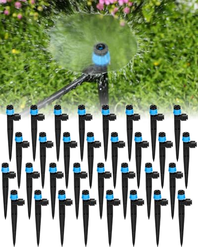 36Pack Drip Irrigation Parts, Quick Connect 1/4" Adjustable 360° Emitter Sprinklers with 6" Stake, Easy-Clean for Garden & Farm Irrigation Systems - size: 36 Packs Drip Irrigation Vortex Emitters