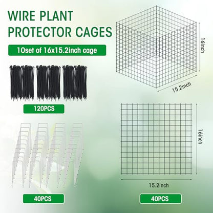 Zubebe 10 Pack Small Wire Plant Protectors Mesh, Thickness 2mm, Dark Green - color: Dark Green, size: Thickness 2mm