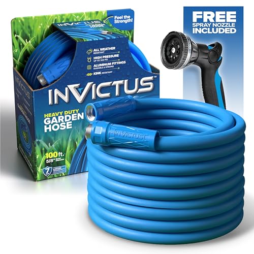 INVICTUS 100 Ft Garden Hose with Sprayer Nozzle, 2-Layer Heavy Duty Drinking RV Water Hose 100 Ft x 5/8 in. Flexible, Lightweight, NON Expandable, Kink Resistant, Easy Connect Fittings - size: 100 Ft