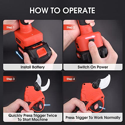 Electric Pruning Shears, 2.36" Opening, 2 Batteries&Spare Blades - color: Wine Red