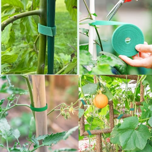 16.4 Feet Green Garden Tape Plant Ties 1/2'' Wide Garden Ties Plant Tape for Climbing Plants Reusable Gardening Plant Tape Support Strap for Flowers, Vines, Tomatoes Support Tape(16.4ft) - size: 16.4ft