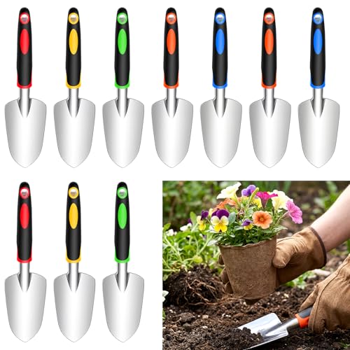 10 Pack Garden Hand Trowel, Aluminum Alloy Heavy Duty Small Shovel Set for Digging, Weeding & Transplanting, Ergonomic Non-Slip TPR Handle, Rustproof Metal Hand Spade for Lawn Yard Farm Planting