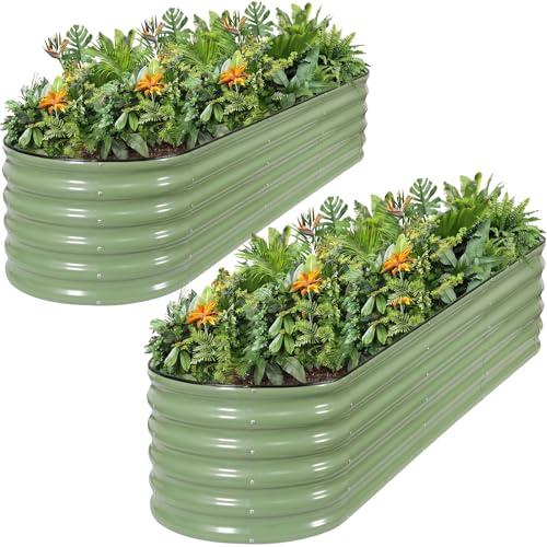 1MORE Galvanized Raised Garden Bed Outdoor,Planter Bed 8x2x1.4ft,Green,2-Pk - color: Green, size: 8×2×1.4ft（2pcs）