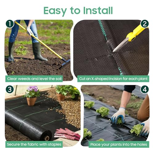 4x100FT Weed Barrier Fabric 3.2oz Garden Cloth w/ 30 Staples - size: 4*100FT