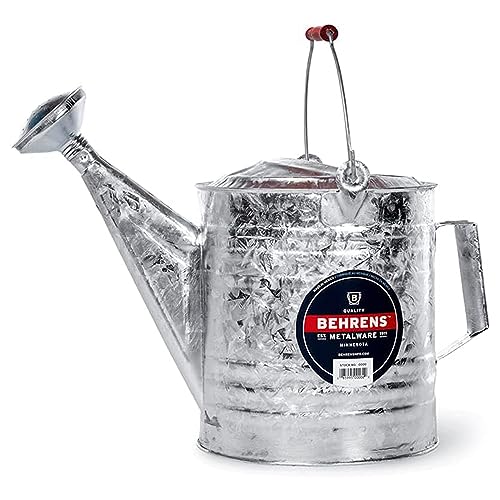Behrens Weatherproof Hot Dipped Galvanized Steel Watering Can with Wooden Handle and Side Handle for Watering Flowers and Gardens, Gray. - size: 2-1/2-Gallon