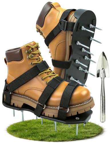 Lawn Aerator Shoes, Soil Aerator Grass Tool with Dual Hook & Loop Straps - color: Black&Silver