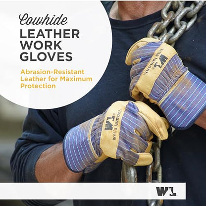 Wells Lamont Men's Cowhide Leather Palm Safety Cuff Work Gloves, Medium - size: Medium (Pack of 1)
