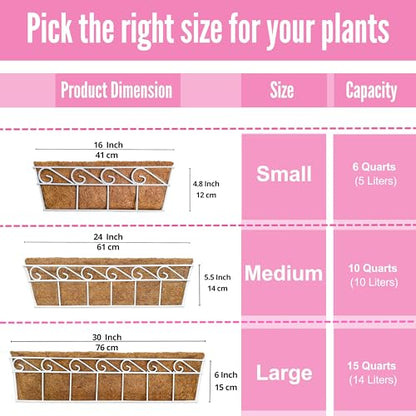 LaLaGreen Outdoor Window Box (24 in, 2 Pack) White Metal Coco Liner Trough - size: 24" (61cm) x 2 pack