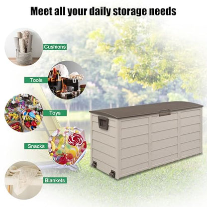 VINGLI 75 Gallon Weatherproof Outdoor Storage Box, Brown - color: Brown