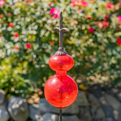 Colored Blown Glass Garden Stake with Cast Iron Finial on Top (Candy Red (Pack of 2)) - color: Candy Red (Pack of 2)