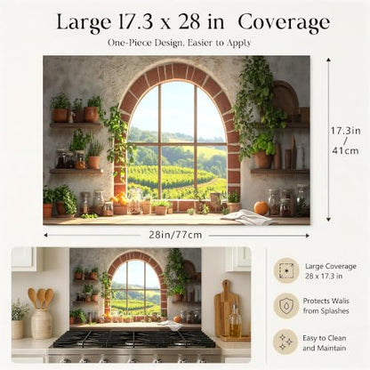 Kitchen Wallpaper 17.3x28 in Vineyard Window Herb Garden for Backsplash - color: Colorful1273