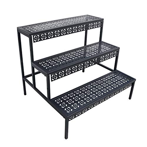 aboxoo 3-Tier Stair Style Metal Plant Stand, Large Indoor Outdoor Shelf - color: Black, size: 27.5"L x 23.6"W x 23.6"H