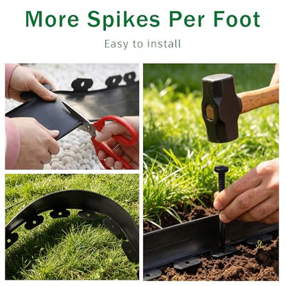 4" x 33FT Plastic Landscape Edging Border with 30 Spikes for Garden