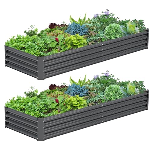 2PCS 8x2x1FT Galvanized Raised Garden Bed, Galvanized Planter Raised Garden Boxes Outdoor, Large Metal Raised Garden Beds for Vegetables-Grey - color: Gray, size: 8x2x1(2PCS)