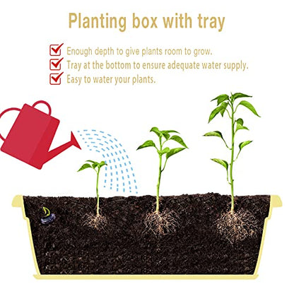 6 Pcs Window Box Planter, 17" Rectangular Planter Box with Saucers, Yellow - size: Yellow - 6 pack