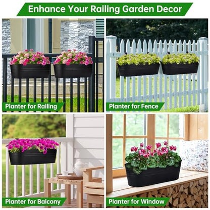 Railing Planter Box, 16" Large Hanging Planters for Outdoor Plants, 3 Pack