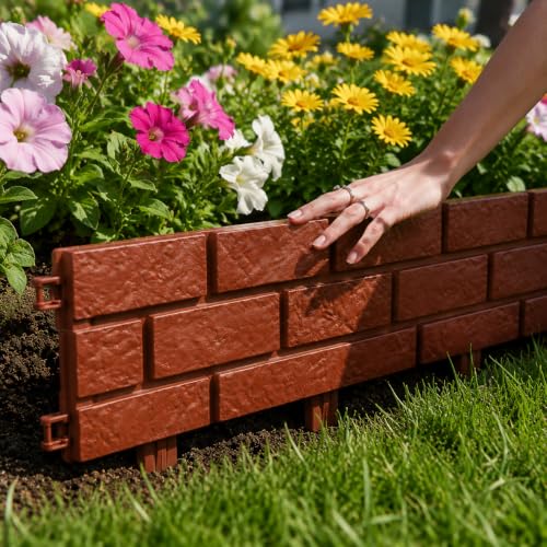 Interlocking Border Edging - Stone -Imitation Plastic Garden Fence, 4PC Landscape - for Garden, NO DIG,Lawn, and Landscape Edging,Flowerbeds, Yard, Sideway