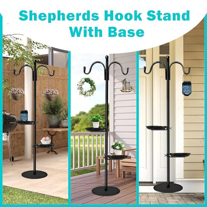 Shepherds Hooks for Outdoor, 76 Inch Bird Feeder Stand - style: Dual Hooks & 2 Pots