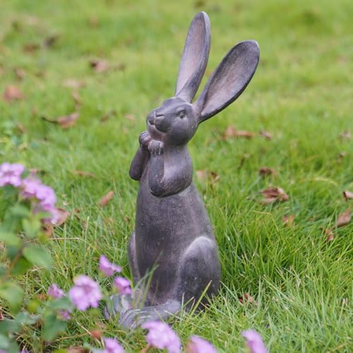 DiliComing Bunny Garden Decor 11 Inch Brown Resin Rabbit Outdoor Statue - color: Brown 1