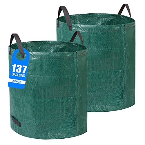 2 Pack 137 Gallons Reusable Yard Waste Bags Lawn Leaf Bags - style: 2pcs 137 gallons bags with double bottom
