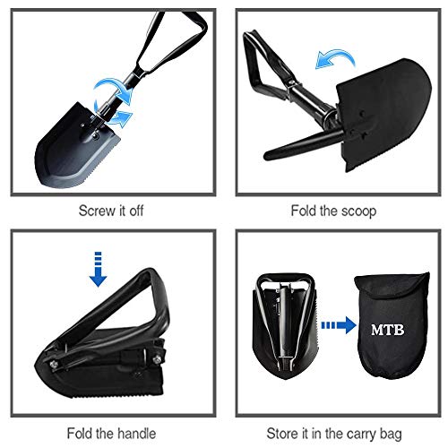 22.8 Inch Black Military Folding Camping Shovel,High Carbon Steel Entrenching Tool w/Wood Saw Edge and Tactical Carry Case - color: 22.8 IN Black