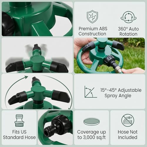 Yard Sprinkler, 360° Rotating Water Sprinkler for Lawn and Garden Large Area Coverage