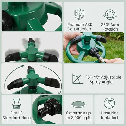 Yard Sprinkler, 360° Rotating Water Sprinkler for Lawn and Garden Large Area Coverage