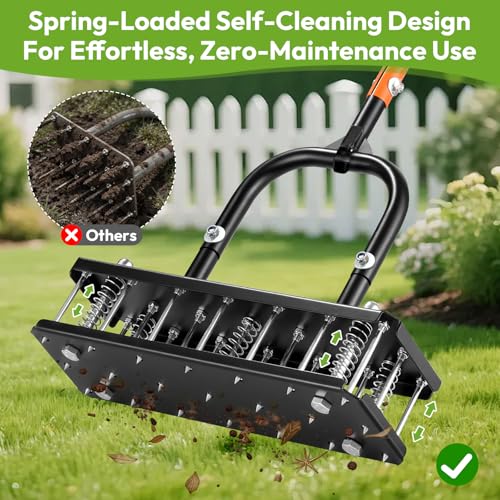 Manual Lawn Aerator, All Metal 21 Tines, Self-Clean - size: S