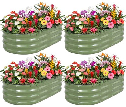 1MORE Galvanized Raised Garden Bed Outdoor,Planter Bed 4x2x1ft,Green,4-Pk - color: Green