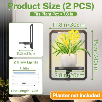 iDavosic.ly Wall Plant Picture Frame Holder Set of 2 & 2 Grow Lights, Black - color: Black with 2 Lights, size: Rectangular