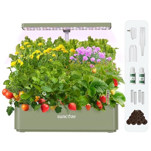 SUNCOZE Hydroponics Growing System, Compact 12 Pods Indoor Garden, Green - color: Green