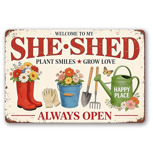 Vintage Garden Metal Signs, Funny Outdoor Wall Decor 8"x12" - color: Welcome to My She Shed 1