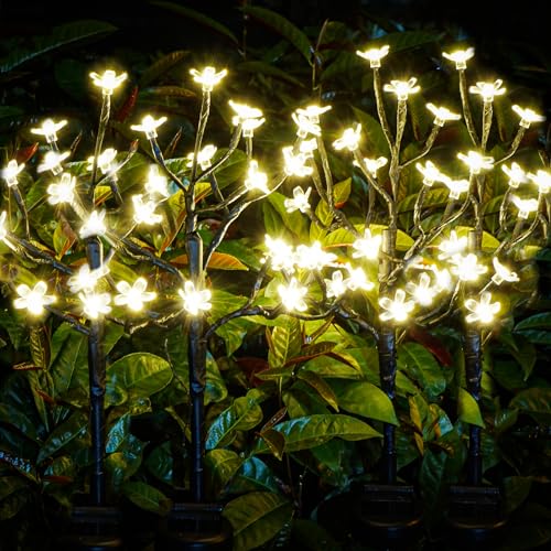 6 Pack Solar Lights Outdoor Waterproof, Garden Lights Solar Flowers - color: Warm White Cherry 6Pack