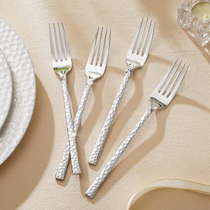 12 Piece Hammered Dinner Forks Set,18/10 Stainless Steel Forks, 8 Inch - size: 12-Piece