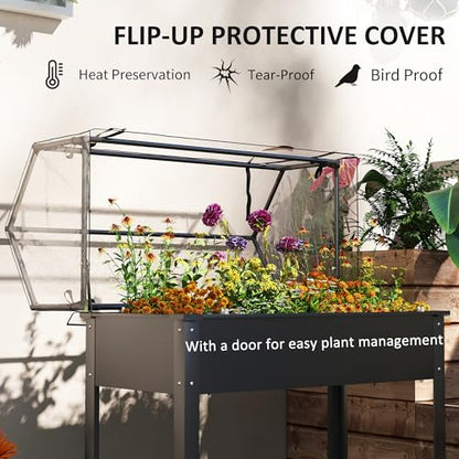 Outsunny Raised Garden Bed with Flip-Up Cover, 39.4"x18.9"x48.8", Black - color: Black