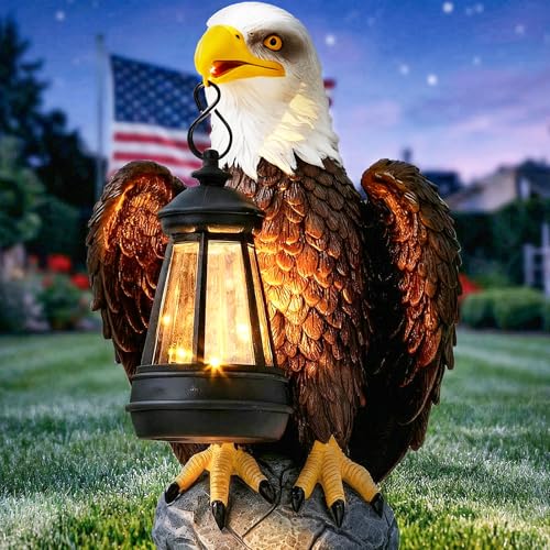 YDKOJGW 250 Anniversary USA Bald Eagle Garden Statue,Solar Garden Outdoor Statues Bald Eagle with Light, Lawn Decor Statue for Patio, Balcony, Yard Ornament,Home Decor Gift for Men Father - color: Grey 04 Eagle