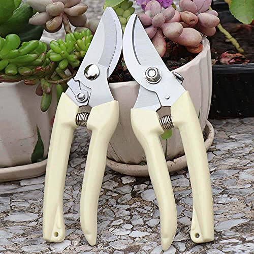 BUGUI Bypass Garden Pruning Shears - 2 Pack, Ultra Lightweight Hand Pruners Make Cut Smooth & Clean, Professional Gardening Scissors for Cutting Live Flowers, Plants, Light Branches - style: 7"FlowerShearsSet(C010)