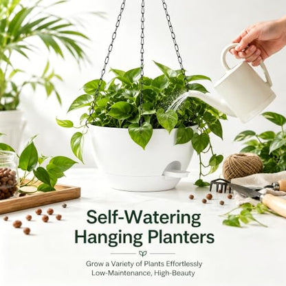 12 Inch Self Watering Hanging Planters 2 Pack, White - color: White