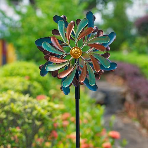 Stargarden Wind Spinners Outdoor, 13.2" Dia Metal Wind Spinner - color: Green Brown-13.2”