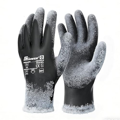 Schwer 2 Pairs 100% Waterproof Winter Work Gloves Latex Coated, CR3302-B, L - color: Winter Black, size: Large