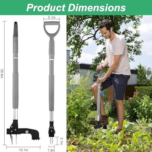 39 Inch Weed Puller Tool,Stand Up Weed Puller Tool with Long Handle,4-Claw Steel Head Design, Roots Remover for Garden & Lawn Care,Weeder Root Without Bending for Dandelion Gardening Yard Patio（Grey）