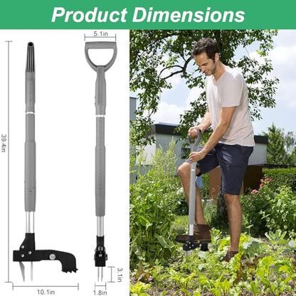 39 Inch Weed Puller Tool,Stand Up Weed Puller Tool with Long Handle,4-Claw Steel Head Design, Roots Remover for Garden & Lawn Care,Weeder Root Without Bending for Dandelion Gardening Yard Patio（Grey）